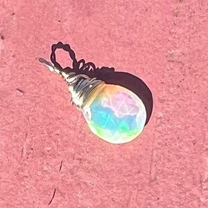 Handcrafted Natural Opal Pendant Handcrafted Solid 14K White Gold